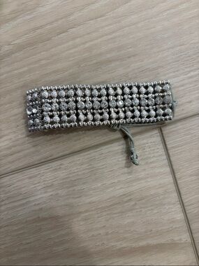 Crystal-Embellished Adjustable Bracelet in Silver